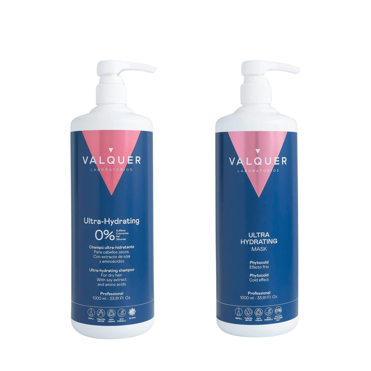 Pack Ultrahidratante Champú y Mascarilla efecto frío para Cabellos Secos - 1000 ml + 975 ml